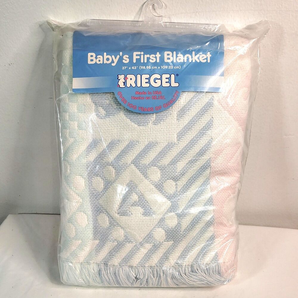 Vtg NOS Riegel Baby's First Blanket Letter Pattern Pastel Acrylic 3-Ply Weave